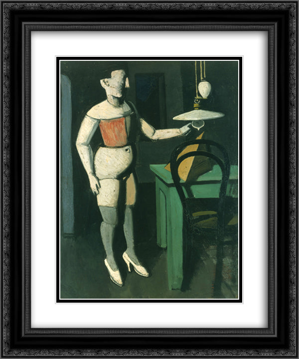 The Lamp 20x24 Black Ornate Wood Framed Art Print Poster with Double Matting by Sironi, Mario