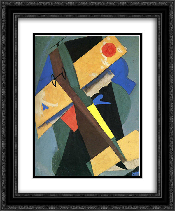 The Plane 20x24 Black Ornate Wood Framed Art Print Poster with Double Matting by Sironi, Mario