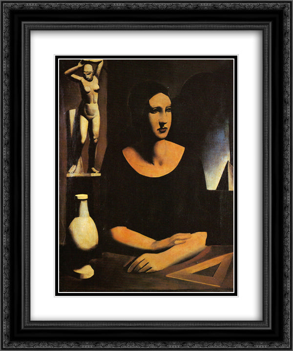 The student 20x24 Black Ornate Wood Framed Art Print Poster with Double Matting by Sironi, Mario