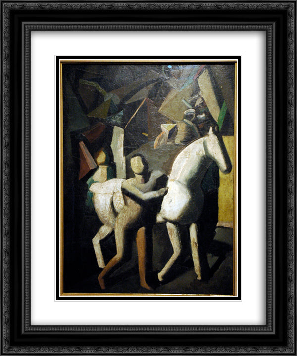 The White Horse 20x24 Black Ornate Wood Framed Art Print Poster with Double Matting by Sironi, Mario