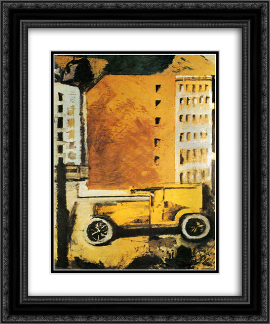 The yellow truck 20x24 Black Ornate Wood Framed Art Print Poster with Double Matting by Sironi, Mario