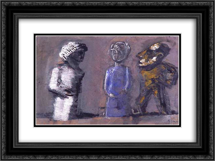 Three totems 24x18 Black Ornate Wood Framed Art Print Poster with Double Matting by Sironi, Mario