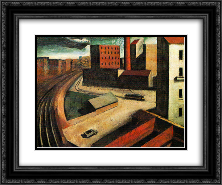Urban landscape 24x20 Black Ornate Wood Framed Art Print Poster with Double Matting by Sironi, Mario