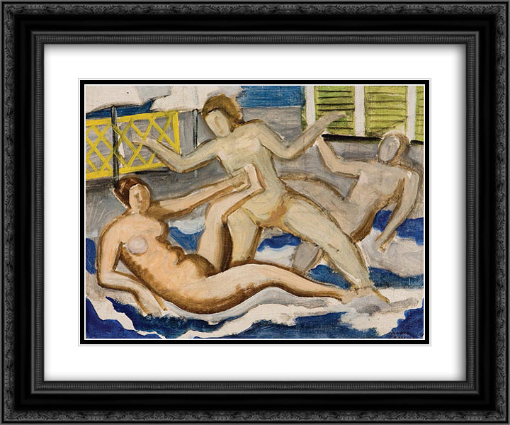 Banhistas 24x20 Black Ornate Wood Framed Art Print Poster with Double Matting by Zanini, Mario