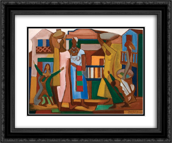 Composition With Figures 24x20 Black Ornate Wood Framed Art Print Poster with Double Matting by Zanini, Mario