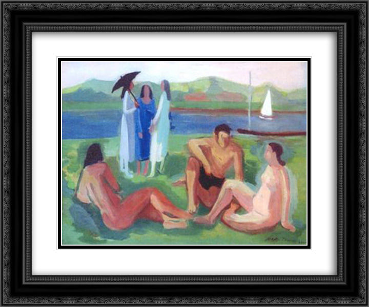 Figuras no Tiete 24x20 Black Ornate Wood Framed Art Print Poster with Double Matting by Zanini, Mario