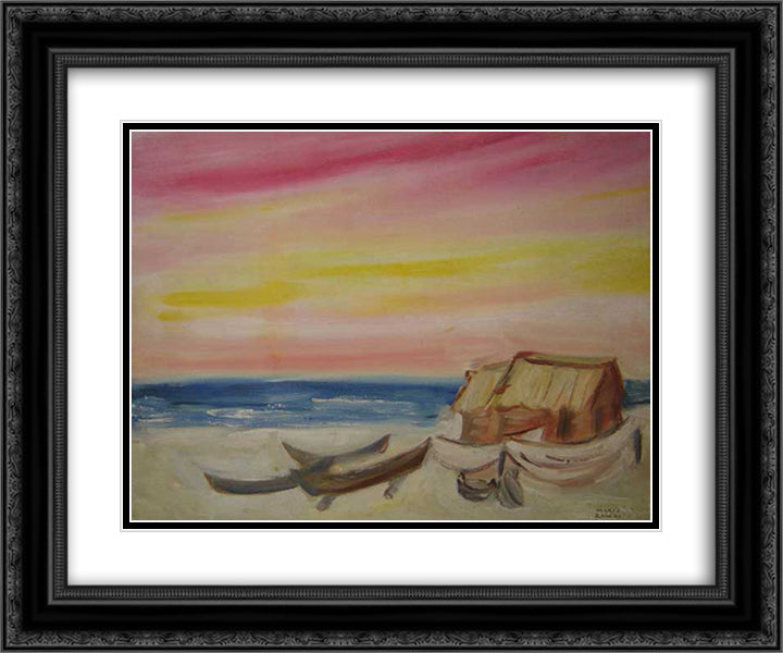 Marinha com barcos 24x20 Black Ornate Wood Framed Art Print Poster with Double Matting by Zanini, Mario