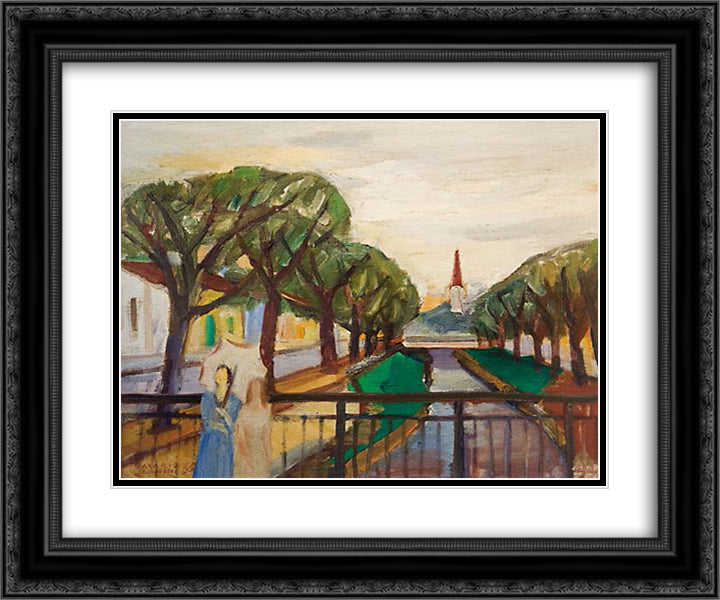 Paisagem com riacho 24x20 Black Ornate Wood Framed Art Print Poster with Double Matting by Zanini, Mario