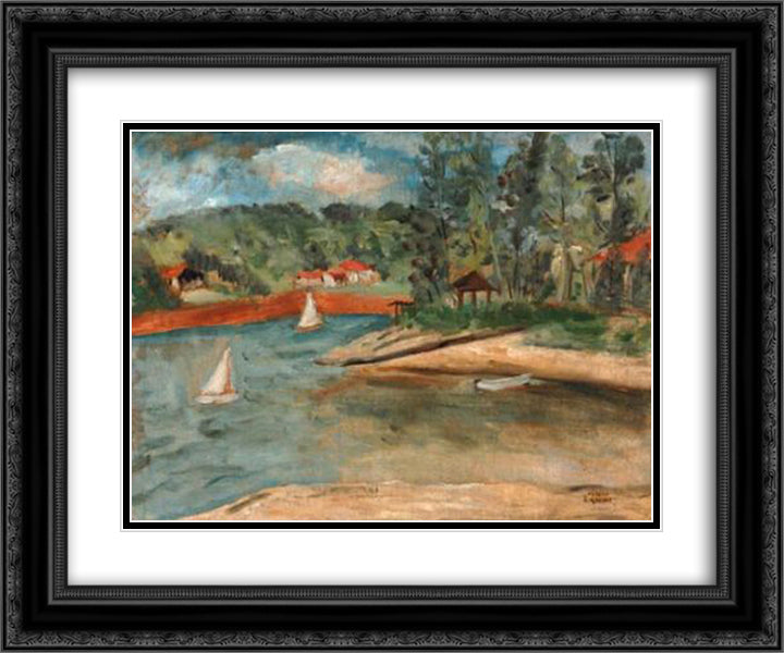 Paisagem da represa de Sto Amaro 24x20 Black Ornate Wood Framed Art Print Poster with Double Matting by Zanini, Mario