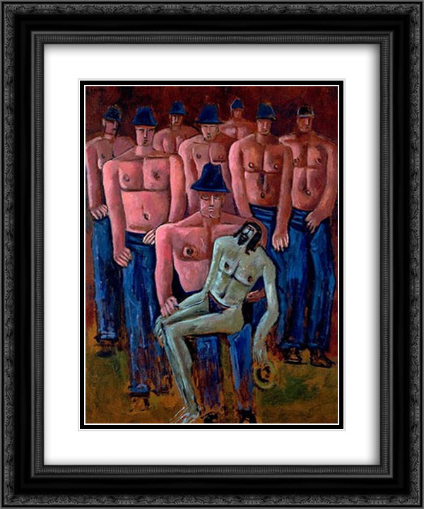 Christ Held by Half-Naked Men 20x24 Black Ornate Wood Framed Art Print Poster with Double Matting by Hartley, Marsden