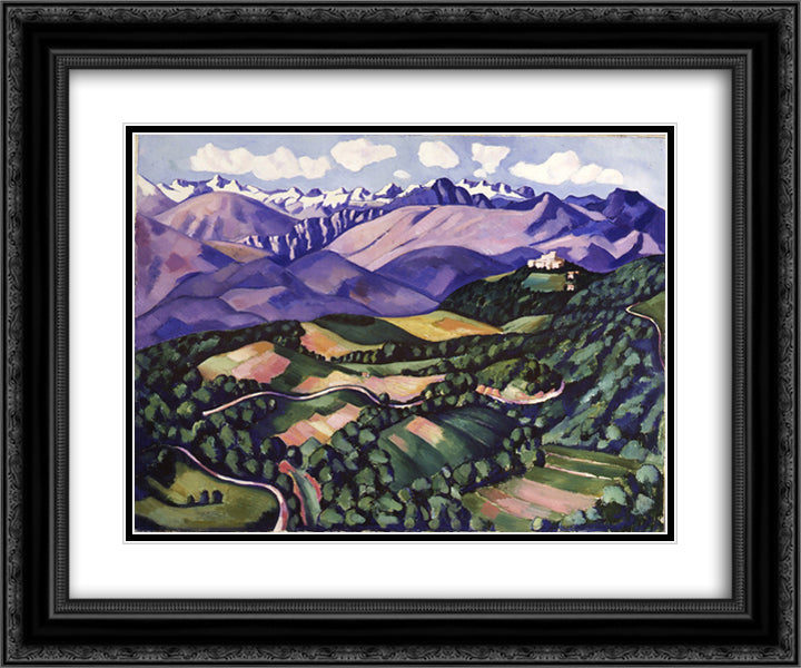 Purple Mountains, Vence 24x20 Black Ornate Wood Framed Art Print Poster with Double Matting by Hartley, Marsden