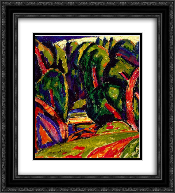 Red Tree 20x22 Black Ornate Wood Framed Art Print Poster with Double Matting by Hartley, Marsden