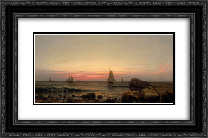 Sailing off the Coast 24x16 Black Ornate Wood Framed Art Print Poster with Double Matting by Heade, Martin Johnson