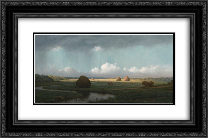 Sudden Showers, Newbury Marshes 24x16 Black Ornate Wood Framed Art Print Poster with Double Matting by Heade, Martin Johnson