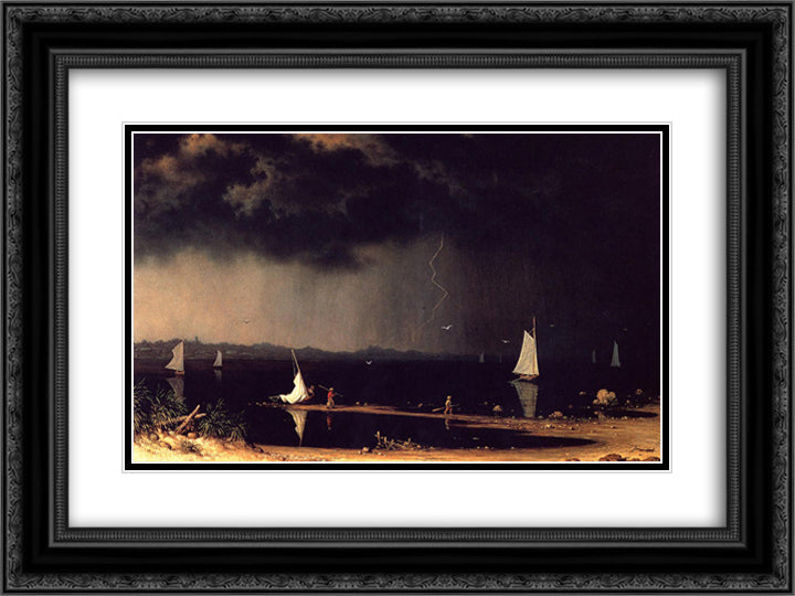 Thunderstorm on Narragansett Bay 24x18 Black Ornate Wood Framed Art Print Poster with Double Matting by Heade, Martin Johnson