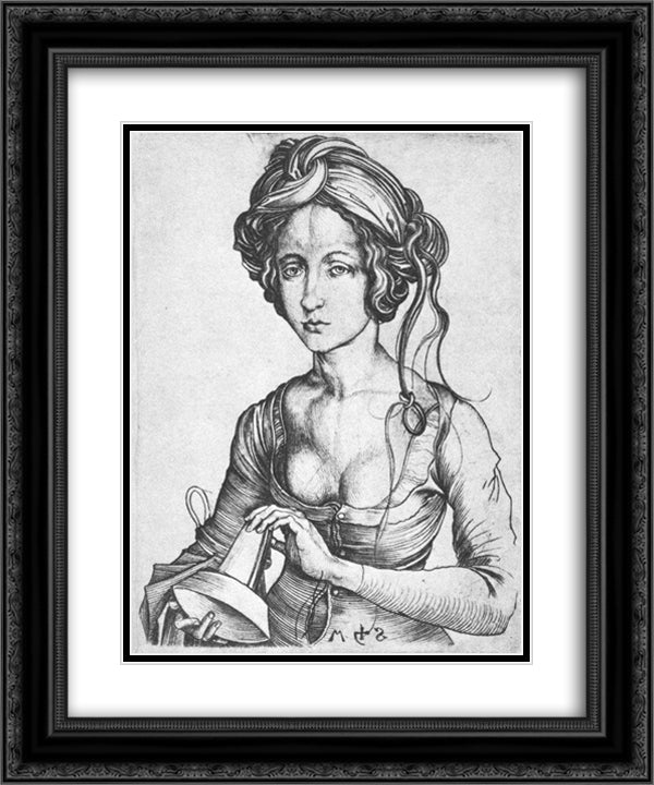 A Foolish Virgin 20x24 Black Ornate Wood Framed Art Print Poster with Double Matting by Schongauer, Martin