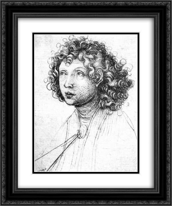 Angel's head 20x24 Black Ornate Wood Framed Art Print Poster with Double Matting by Schongauer, Martin