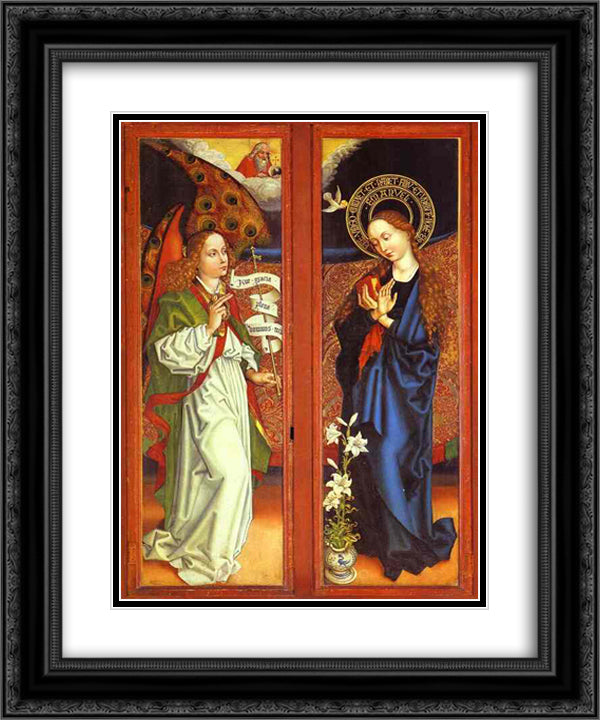 Annunciation 20x24 Black Ornate Wood Framed Art Print Poster with Double Matting by Schongauer, Martin