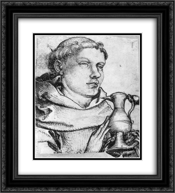 Bust of a Monk Assisting at Communion 20x22 Black Ornate Wood Framed Art Print Poster with Double Matting by Schongauer, Martin