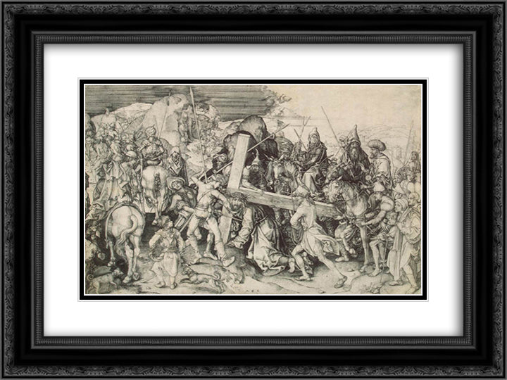 Christ bearing his cross 24x18 Black Ornate Wood Framed Art Print Poster with Double Matting by Schongauer, Martin