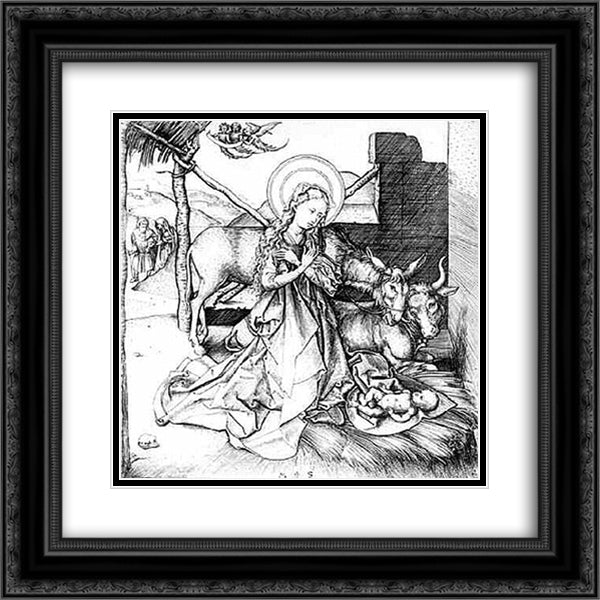Christ's birth 20x20 Black Ornate Wood Framed Art Print Poster with Double Matting by Schongauer, Martin