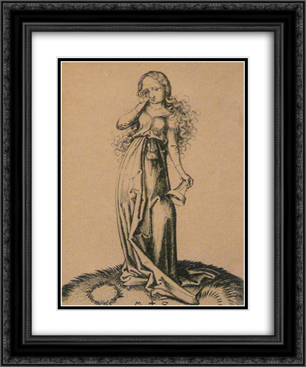 Engraving on copper of a Foolish Virgin 20x24 Black Ornate Wood Framed Art Print Poster with Double Matting by Schongauer, Martin