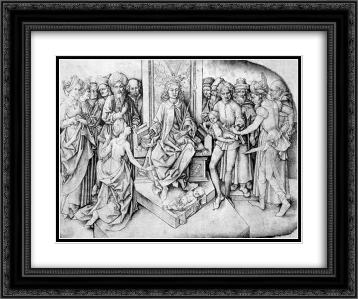 Judgement of Solomon 24x20 Black Ornate Wood Framed Art Print Poster with Double Matting by Schongauer, Martin