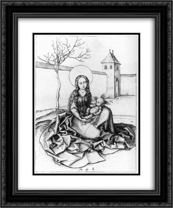 Madonna and Child in the Couryard 20x24 Black Ornate Wood Framed Art Print Poster with Double Matting by Schongauer, Martin