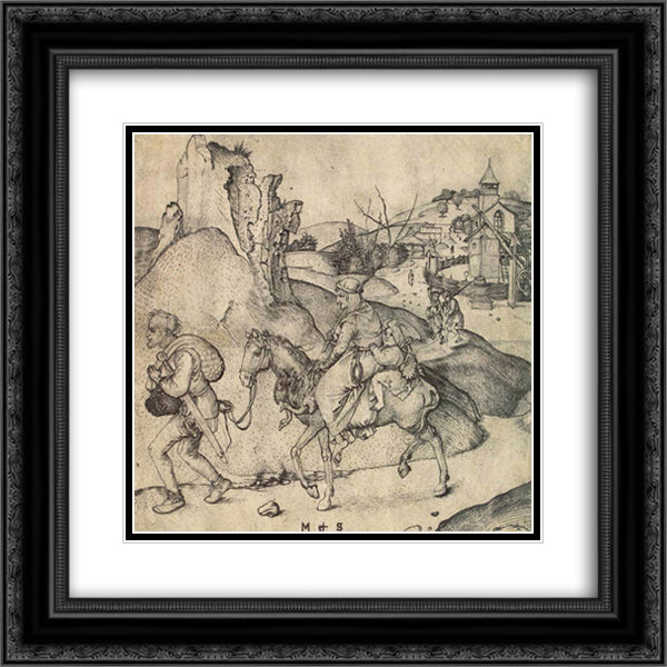 Peasant Family Going to the Market 20x20 Black Ornate Wood Framed Art Print Poster with Double Matting by Schongauer, Martin