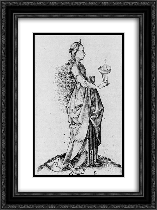 The Fifth Wise Virgin 18x24 Black Ornate Wood Framed Art Print Poster with Double Matting by Schongauer, Martin