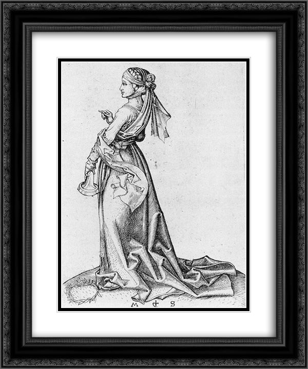 The First Foolish Virgin 20x24 Black Ornate Wood Framed Art Print Poster with Double Matting by Schongauer, Martin