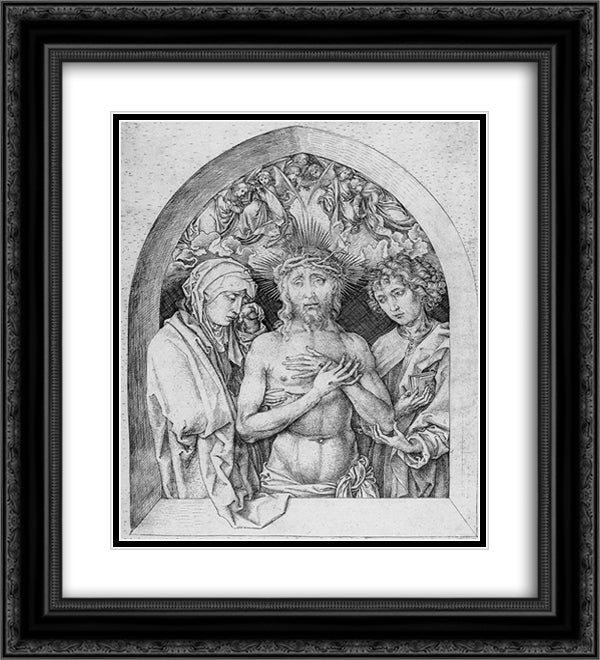 The Man of Sorrows with the Virgin Mary and St. John the Evangelist 20x22 Black Ornate Wood Framed Art Print Poster with Double Matting by Schongauer, Martin