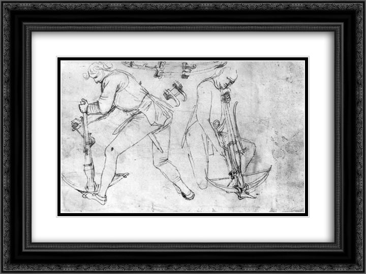Two Armbrustspanners 24x18 Black Ornate Wood Framed Art Print Poster with Double Matting by Schongauer, Martin