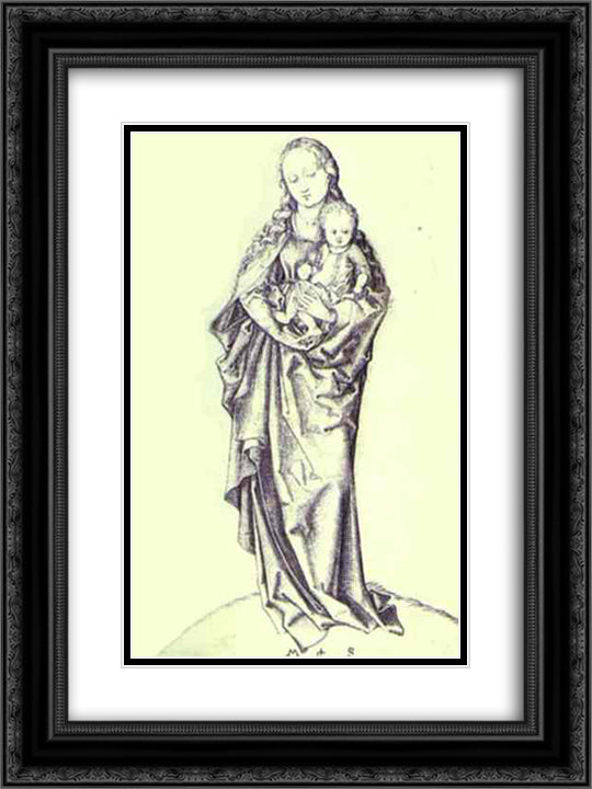 Virgin and The Infant Holding an Apple 18x24 Black Ornate Wood Framed Art Print Poster with Double Matting by Schongauer, Martin