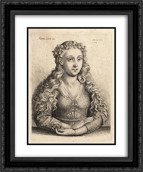 Woman with a wreath of oak leaves 20x24 Black Ornate Wood Framed Art Print Poster with Double Matting by Schongauer, Martin