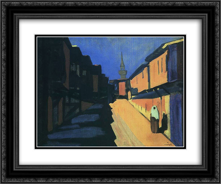 A street. Evening. 24x20 Black Ornate Wood Framed Art Print Poster with Double Matting by Saryan, Martiros