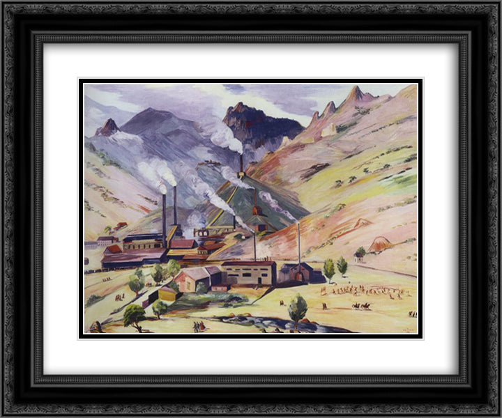 Alaverdi copper - chemical complex 24x20 Black Ornate Wood Framed Art Print Poster with Double Matting by Saryan, Martiros
