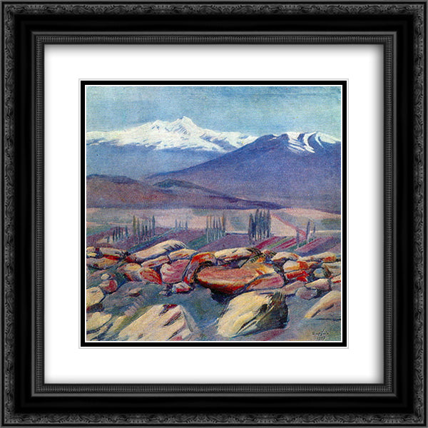 Aragats and Mount Ara 20x20 Black Ornate Wood Framed Art Print Poster with Double Matting by Saryan, Martiros