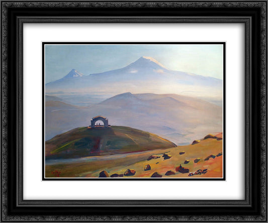 Ararat and arch Charents 24x20 Black Ornate Wood Framed Art Print Poster with Double Matting by Saryan, Martiros