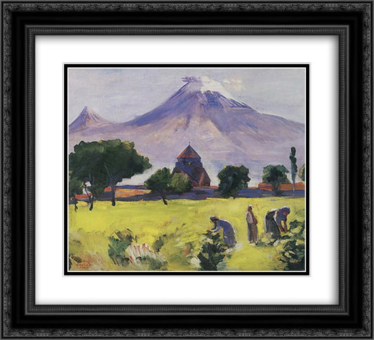 Ararat and Saint Hripsime Church 22x20 Black Ornate Wood Framed Art Print Poster with Double Matting by Saryan, Martiros