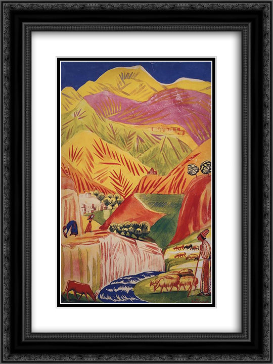 Flamboyant landscape 18x24 Black Ornate Wood Framed Art Print Poster with Double Matting by Saryan, Martiros