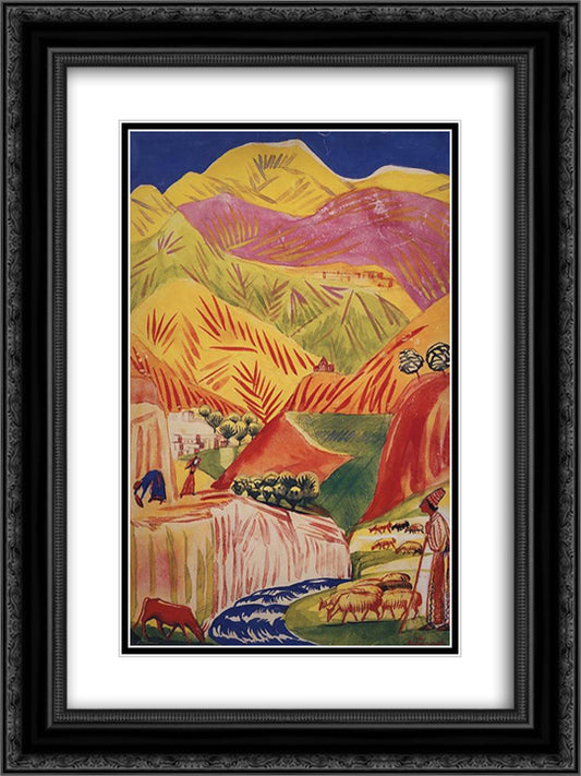 Flamboyant landscape 18x24 Black Ornate Wood Framed Art Print Poster with Double Matting by Saryan, Martiros