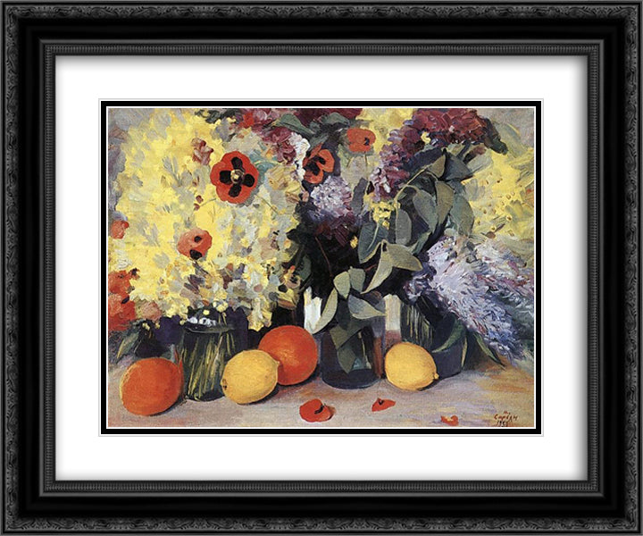 Flowers, lemons, oranges 24x20 Black Ornate Wood Framed Art Print Poster with Double Matting by Saryan, Martiros