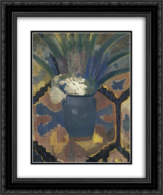 Flowers against the backdrop of carpet 20x24 Black Ornate Wood Framed Art Print Poster with Double Matting by Saryan, Martiros