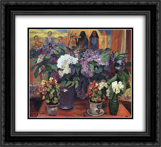 Flowers in the workshop 22x20 Black Ornate Wood Framed Art Print Poster with Double Matting by Saryan, Martiros