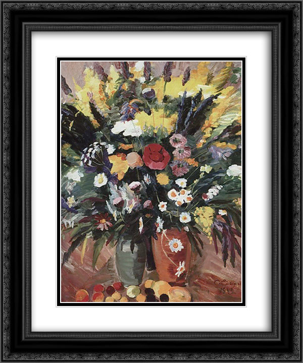 Flowers of Sevan 20x24 Black Ornate Wood Framed Art Print Poster with Double Matting by Saryan, Martiros