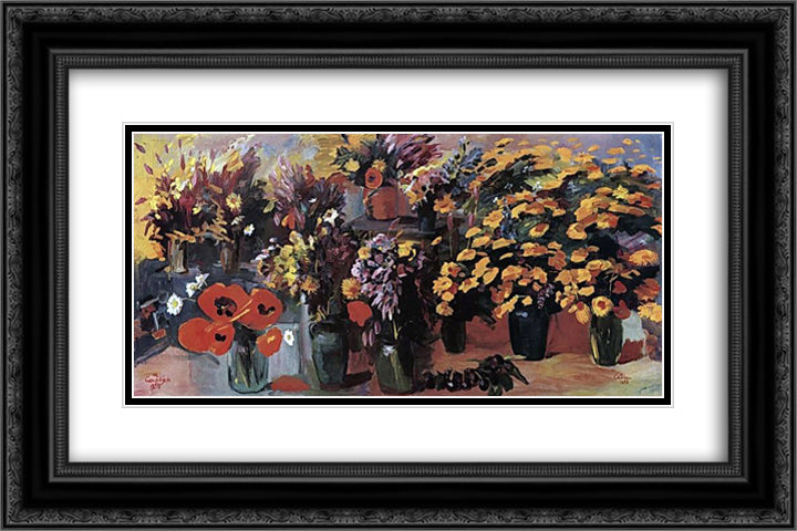 Flowers of Sevan Pass 24x16 Black Ornate Wood Framed Art Print Poster with Double Matting by Saryan, Martiros