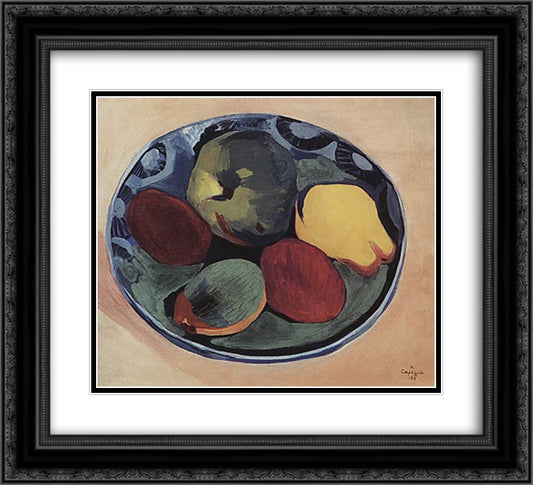 Fruits on the blue plate 22x20 Black Ornate Wood Framed Art Print Poster with Double Matting by Saryan, Martiros