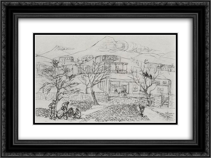 Gardens and Ararat 24x18 Black Ornate Wood Framed Art Print Poster with Double Matting by Saryan, Martiros