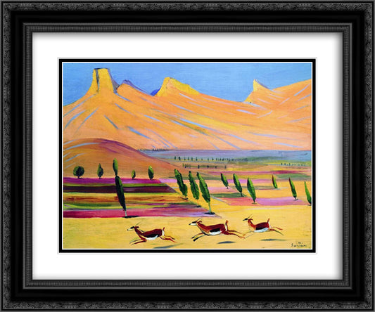 Gazelles 24x20 Black Ornate Wood Framed Art Print Poster with Double Matting by Saryan, Martiros